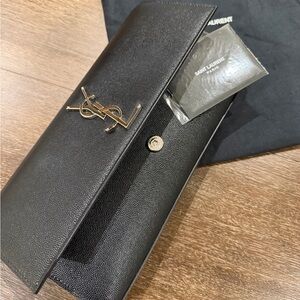 Saint Laurent Black Textured Leather Clutch